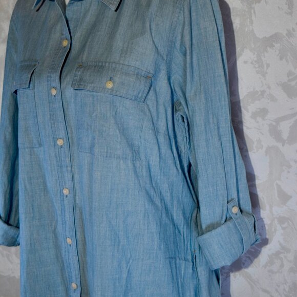 L.L. Bean Signature 2X Plus Size | Denim Chambray Tunic Shirt Dress | Vented - Picture 6 of 7